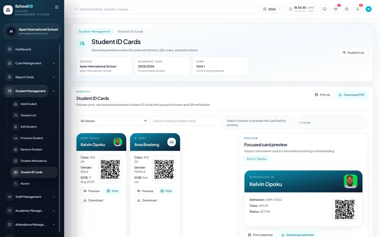SchoolOSCloud student profile and identity workspace